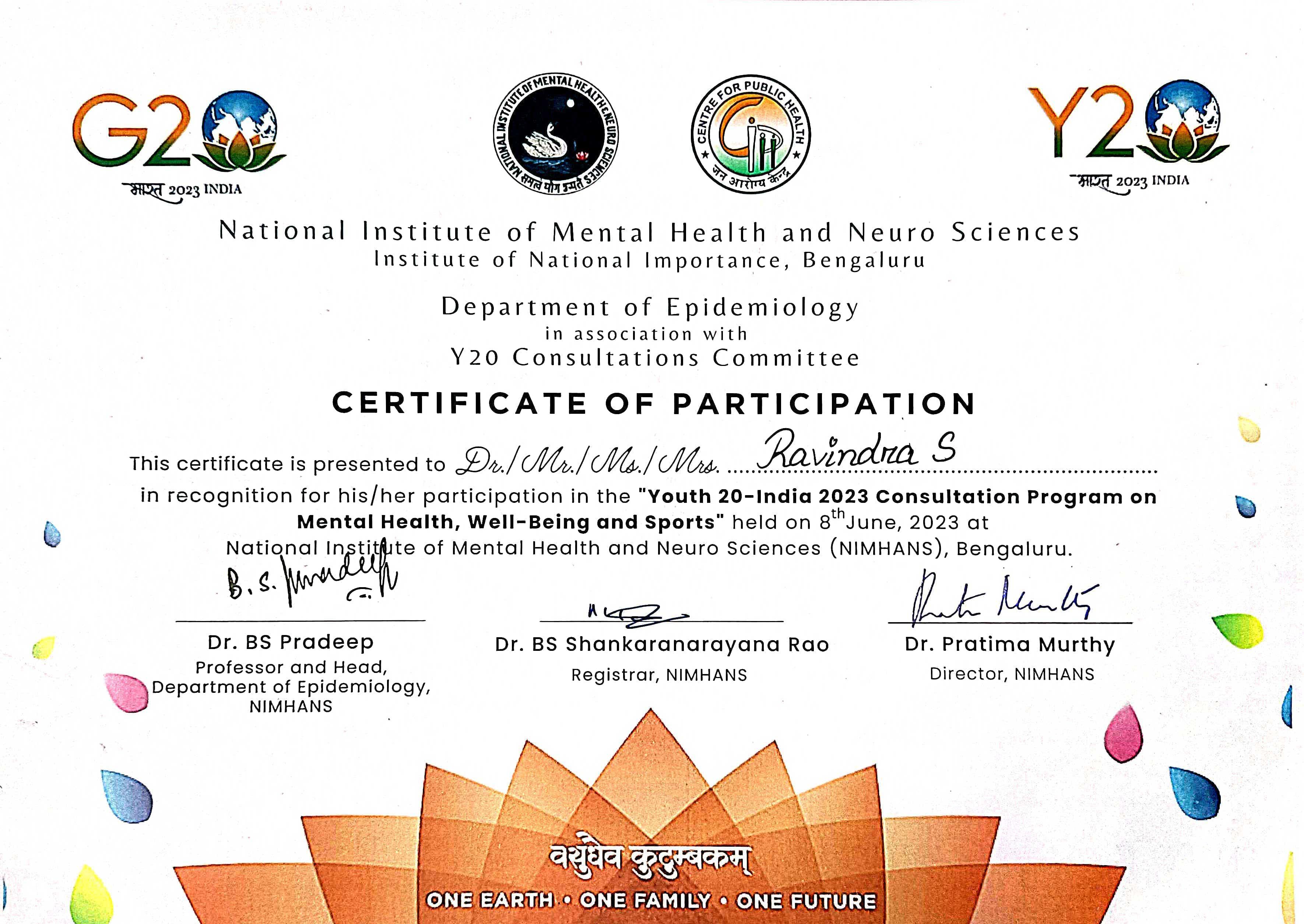 Youth 20-India 2023 Consultation Program on Mental Health, Well-Being and Sports