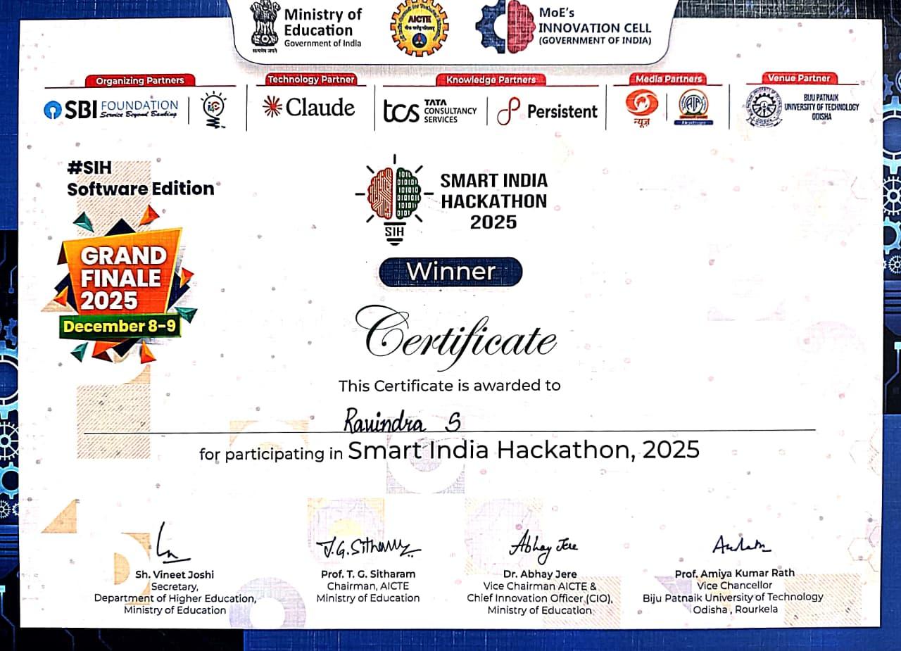 Winner – Smart India Hackathon 2025
